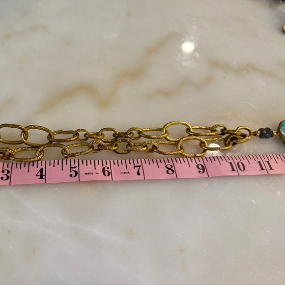 Striking Turquoise and Gold Chain Drop Necklace - Picture 7 of 9